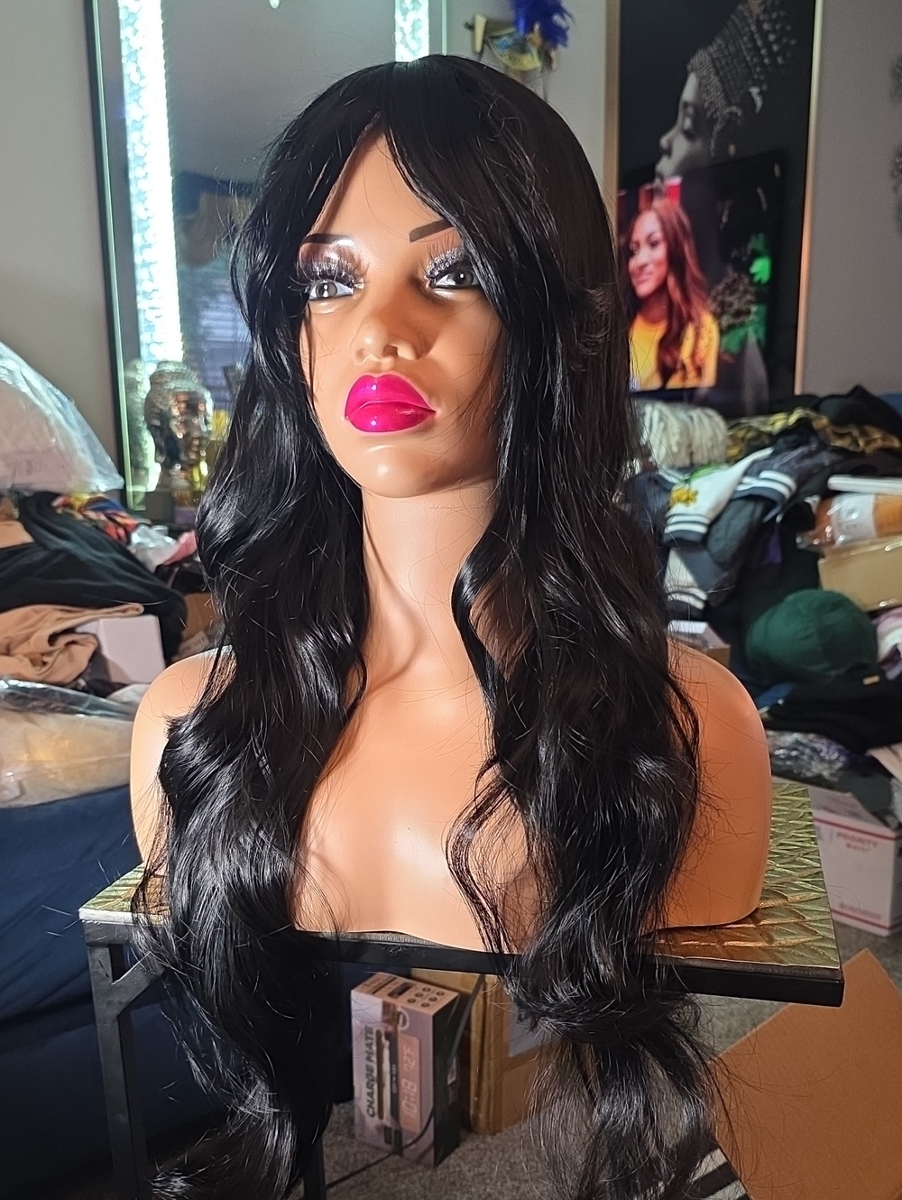 Black Long Wavy Women's Wig - Sleek Natural-Look Hair (A9)